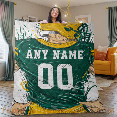 Custom Premium Quilt Blanket Green Bay Jersey American Football Personalized Quilt Gifts for Her & Him
